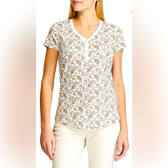 Floral Print Cotton Henley - Picture 1 of 3